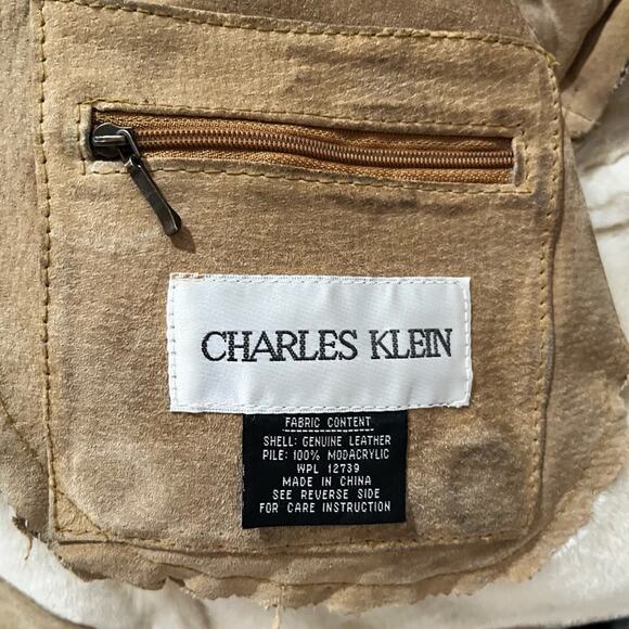 VINTAGE Charles Klein Suede Sherpa Hooded Longline Whipstitch Winter Car Coat XS - Picture 12 of 16